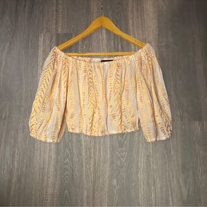 Fab’rik Off-the-Shoulder‎ Cropped Peasant Top Puff Sleeve
